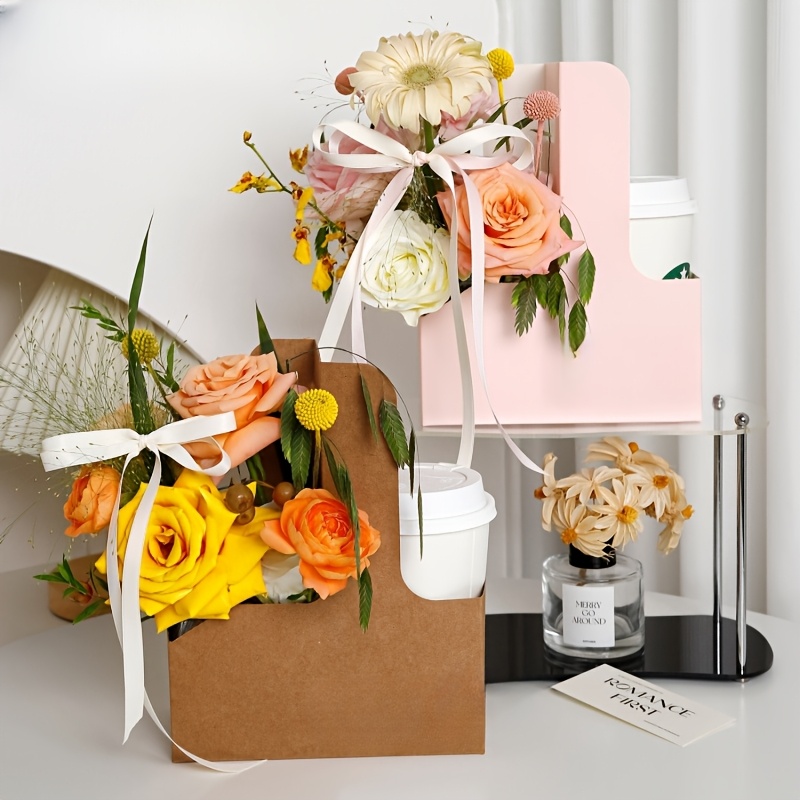 Flower Wrap Kraft - 12 Sacolas de Presente Rosa Kraft