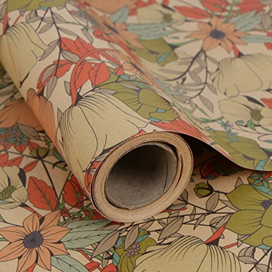 Flower Wrap Kraft - Rolo de Papel Kraft Floral para